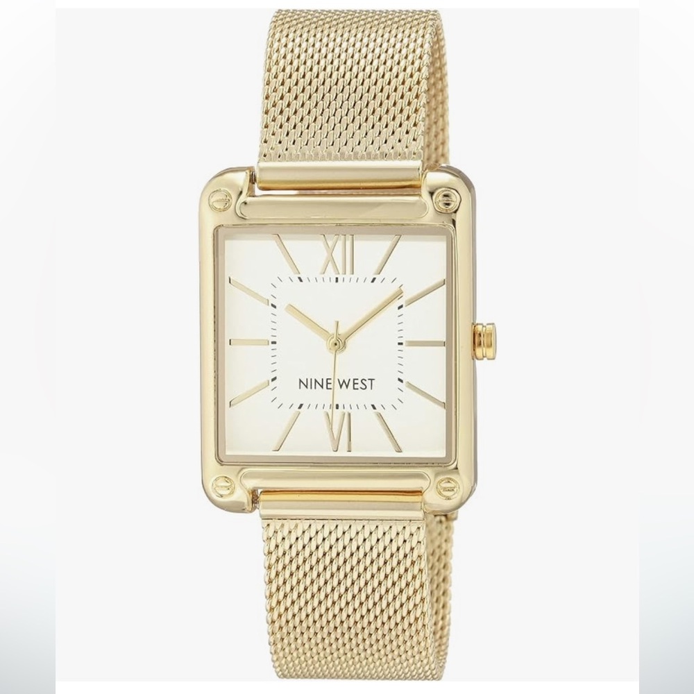NINE West ⌚️⏱️💛 Gold tone square face mesh metal band Watch NWOT
